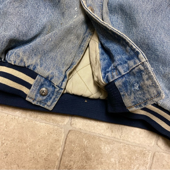 Tigger Varsity Jacket XXL Measurement Blue Denim Distressed - Picture 2 of 8